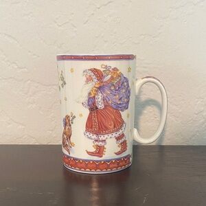 Vintage Santa Fine Bone Chine Coffee Mug - Purple & Red Holiday Design